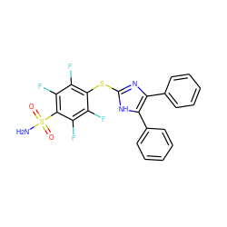 NS(=O)(=O)c1c(F)c(F)c(Sc2nc(-c3ccccc3)c(-c3ccccc3)[nH]2)c(F)c1F ZINC000095592535