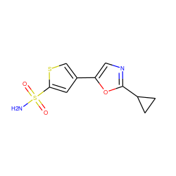 NS(=O)(=O)c1cc(-c2cnc(C3CC3)o2)cs1 ZINC000473129017