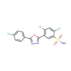 NS(=O)(=O)c1cc(-c2nnc(-c3ccc(Cl)cc3)o2)c(Cl)cc1Cl ZINC000169351741