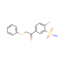 NS(=O)(=O)c1cc(C(=O)CSc2ccccc2)ccc1Cl ZINC000084619801