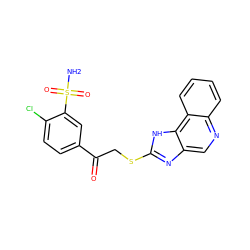 NS(=O)(=O)c1cc(C(=O)CSc2nc3cnc4ccccc4c3[nH]2)ccc1Cl ZINC000064512738