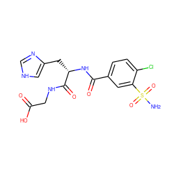 NS(=O)(=O)c1cc(C(=O)N[C@@H](Cc2c[nH]cn2)C(=O)NCC(=O)O)ccc1Cl ZINC000029479913