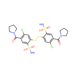 NS(=O)(=O)c1cc(C(=O)N2CCCC2)c(Cl)cc1SSc1cc(Cl)c(C(=O)N2CCCC2)cc1S(N)(=O)=O ZINC000034799861