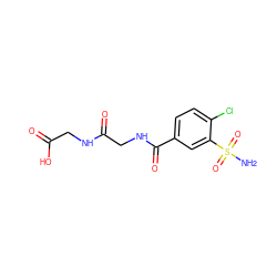 NS(=O)(=O)c1cc(C(=O)NCC(=O)NCC(=O)O)ccc1Cl ZINC000029478953