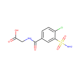 NS(=O)(=O)c1cc(C(=O)NCC(=O)O)ccc1Cl ZINC000029469665