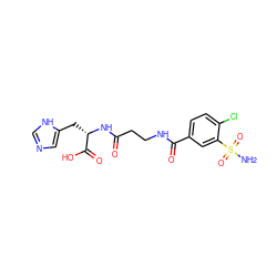 NS(=O)(=O)c1cc(C(=O)NCCC(=O)N[C@@H](Cc2cnc[nH]2)C(=O)O)ccc1Cl ZINC000029483586