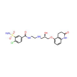 NS(=O)(=O)c1cc(C(=O)NCCNC[C@@H](O)COc2cccc3c2CCC(=O)N3)ccc1Cl ZINC000013861203