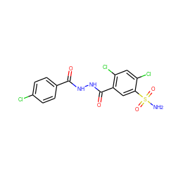 NS(=O)(=O)c1cc(C(=O)NNC(=O)c2ccc(Cl)cc2)c(Cl)cc1Cl ZINC000058061843