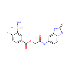 NS(=O)(=O)c1cc(C(=O)OCC(=O)Nc2ccc3[nH]c(=O)[nH]c3c2)ccc1Cl ZINC000032940106