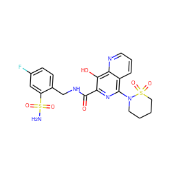 NS(=O)(=O)c1cc(F)ccc1CNC(=O)c1nc(N2CCCCS2(=O)=O)c2cccnc2c1O ZINC000028895829