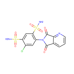 NS(=O)(=O)c1cc(S(N)(=O)=O)c(N2C(=O)c3cccnc3C2=O)cc1Cl ZINC000013799081