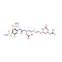 NS(=O)(=O)c1cc(S(N)(=O)=O)c(NC(=O)CN(CCOCCOCCN(CC(=O)O)CC(=O)O)CC(=O)O)cc1Cl ZINC000029248901