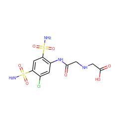 NS(=O)(=O)c1cc(S(N)(=O)=O)c(NC(=O)CNCC(=O)O)cc1Cl ZINC000013472890