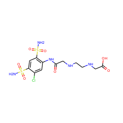 NS(=O)(=O)c1cc(S(N)(=O)=O)c(NC(=O)CNCCNCC(=O)O)cc1Cl ZINC000022925407