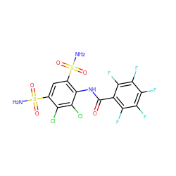 NS(=O)(=O)c1cc(S(N)(=O)=O)c(NC(=O)c2c(F)c(F)c(F)c(F)c2F)c(Cl)c1Cl ZINC000027521687