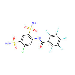 NS(=O)(=O)c1cc(S(N)(=O)=O)c(NC(=O)c2c(F)c(F)c(F)c(F)c2F)cc1Cl ZINC000013835318