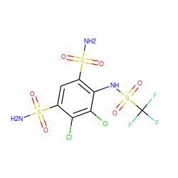 NS(=O)(=O)c1cc(S(N)(=O)=O)c(NS(=O)(=O)C(F)(F)F)c(Cl)c1Cl ZINC000013835283