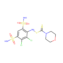 NS(=O)(=O)c1cc(S(N)(=O)=O)c(NSC(=S)N2CCOCC2)c(Cl)c1Cl ZINC000034717875