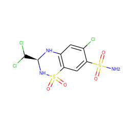 NS(=O)(=O)c1cc2c(cc1Cl)N[C@H](C(Cl)Cl)NS2(=O)=O ZINC000000897234