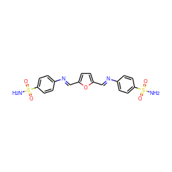 NS(=O)(=O)c1ccc(/N=C/c2ccc(/C=N/c3ccc(S(N)(=O)=O)cc3)o2)cc1 ZINC001772590361