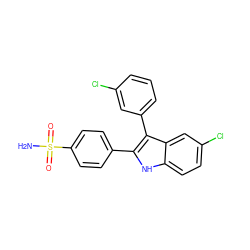 NS(=O)(=O)c1ccc(-c2[nH]c3ccc(Cl)cc3c2-c2cccc(Cl)c2)cc1 ZINC000013477368