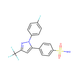 NS(=O)(=O)c1ccc(-c2cc(C(F)(F)F)nn2-c2ccc(F)cc2)cc1 ZINC000003814722