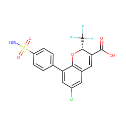 NS(=O)(=O)c1ccc(-c2cc(Cl)cc3c2O[C@H](C(F)(F)F)C(C(=O)O)=C3)cc1 ZINC000064573050