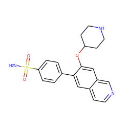 NS(=O)(=O)c1ccc(-c2cc3ccncc3cc2OC2CCNCC2)cc1 ZINC000040939712