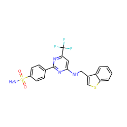 NS(=O)(=O)c1ccc(-c2nc(NCc3csc4ccccc34)cc(C(F)(F)F)n2)cc1 ZINC000029132206