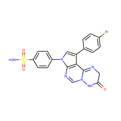 NS(=O)(=O)c1ccc(-n2cc(-c3ccc(Br)cc3)c3c2N=CN2NC(=O)CN=C32)cc1 ZINC000169330471