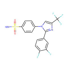 NS(=O)(=O)c1ccc(-n2cc(C(F)(F)F)nc2-c2ccc(F)c(F)c2)cc1 ZINC000003814612