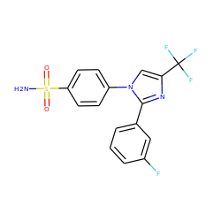 NS(=O)(=O)c1ccc(-n2cc(C(F)(F)F)nc2-c2cccc(F)c2)cc1 ZINC000013762116