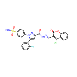 NS(=O)(=O)c1ccc(-n2nc(C(=O)N/N=C/c3c(Cl)c4ccccc4oc3=O)cc2-c2ccccc2F)cc1 ZINC000653886985