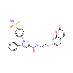 NS(=O)(=O)c1ccc(-n2nc(C(=O)NCCOc3ccc4ccc(=O)oc4c3)cc2-c2ccccc2)cc1 ZINC001772584911