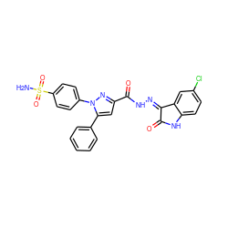 NS(=O)(=O)c1ccc(-n2nc(C(=O)NN=C3C(=O)Nc4ccc(Cl)cc43)cc2-c2ccccc2)cc1 ZINC000473165224