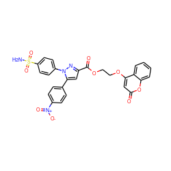 NS(=O)(=O)c1ccc(-n2nc(C(=O)OCCOc3cc(=O)oc4ccccc34)cc2-c2ccc([N+](=O)[O-])cc2)cc1 ZINC001772619906