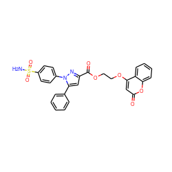 NS(=O)(=O)c1ccc(-n2nc(C(=O)OCCOc3cc(=O)oc4ccccc34)cc2-c2ccccc2)cc1 ZINC001772584433