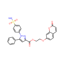 NS(=O)(=O)c1ccc(-n2nc(C(=O)OCCOc3ccc4ccc(=O)oc4c3)cc2-c2ccccc2)cc1 ZINC001772628485