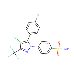 NS(=O)(=O)c1ccc(-n2nc(C(F)(F)F)c(Cl)c2-c2ccc(Cl)cc2)cc1 ZINC000013761849