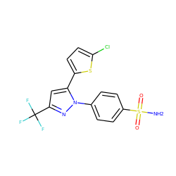 NS(=O)(=O)c1ccc(-n2nc(C(F)(F)F)cc2-c2ccc(Cl)s2)cc1 ZINC000013761837