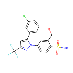 NS(=O)(=O)c1ccc(-n2nc(C(F)(F)F)cc2-c2cccc(Cl)c2)cc1CO ZINC000013589016