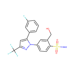 NS(=O)(=O)c1ccc(-n2nc(C(F)(F)F)cc2-c2cccc(F)c2)cc1CO ZINC000013589015