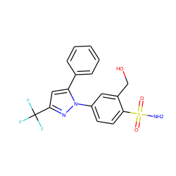 NS(=O)(=O)c1ccc(-n2nc(C(F)(F)F)cc2-c2ccccc2)cc1CO ZINC000013589007