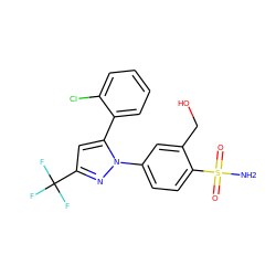 NS(=O)(=O)c1ccc(-n2nc(C(F)(F)F)cc2-c2ccccc2Cl)cc1CO ZINC000013589019