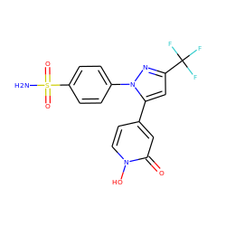 NS(=O)(=O)c1ccc(-n2nc(C(F)(F)F)cc2-c2ccn(O)c(=O)c2)cc1 ZINC000169370131