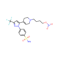 NS(=O)(=O)c1ccc(-n2nc(C(F)(F)F)cc2C2=CCN(CCCCO[N+](=O)[O-])CC2)cc1 ZINC000045374397