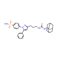 NS(=O)(=O)c1ccc(-n2nc(CCCNC(=O)NC34CC5CC(CC(C5)C3)C4)cc2-c2ccccc2)cc1 ZINC000071330494