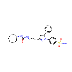 NS(=O)(=O)c1ccc(-n2nc(CCCNC(=O)NC3CCCCCC3)cc2-c2ccccc2)cc1 ZINC000071316855