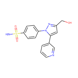 NS(=O)(=O)c1ccc(-n2nc(CO)cc2-c2cccnc2)cc1 ZINC000095586921