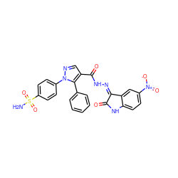 NS(=O)(=O)c1ccc(-n2ncc(C(=O)NN=C3C(=O)Nc4ccc([N+](=O)[O-])cc43)c2-c2ccccc2)cc1 ZINC000473154378